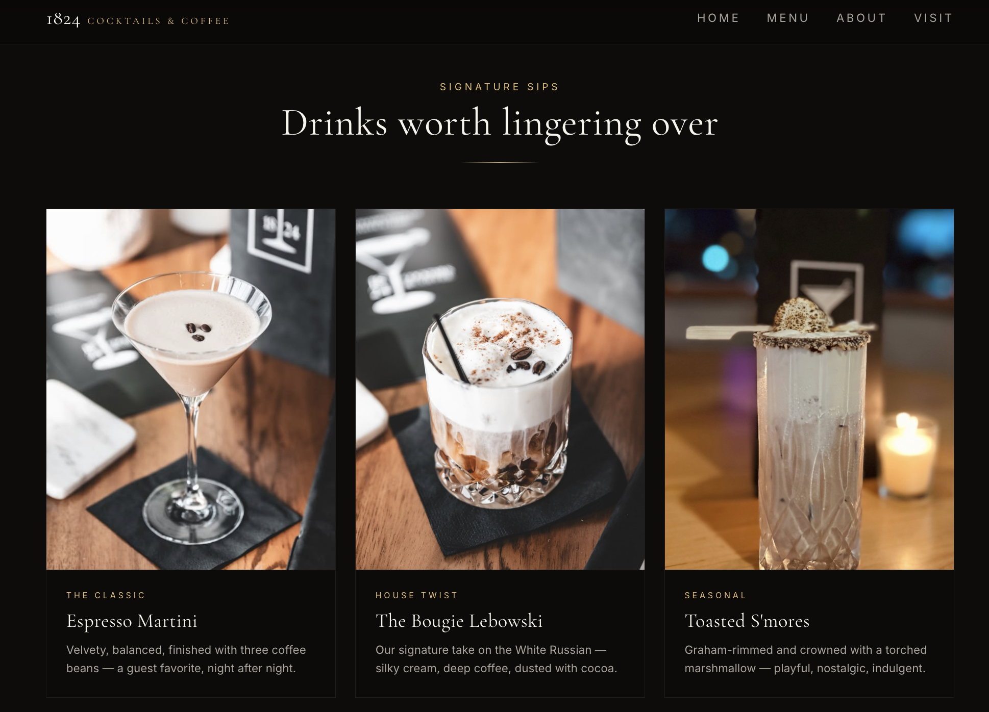 1824 Cocktails & Coffee website preview